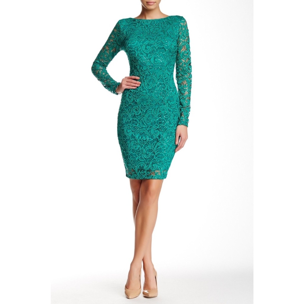 MARINA Emerald Green Lace Sequin Dress Size 12